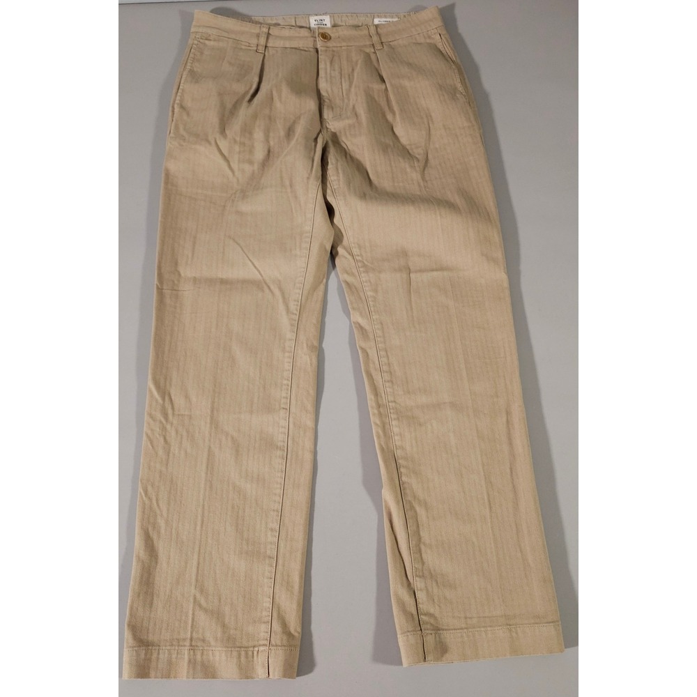 Flint and Tinder Chino Pants Mens 34x32 Tan Classic Fit Herringbone Cotton Blend